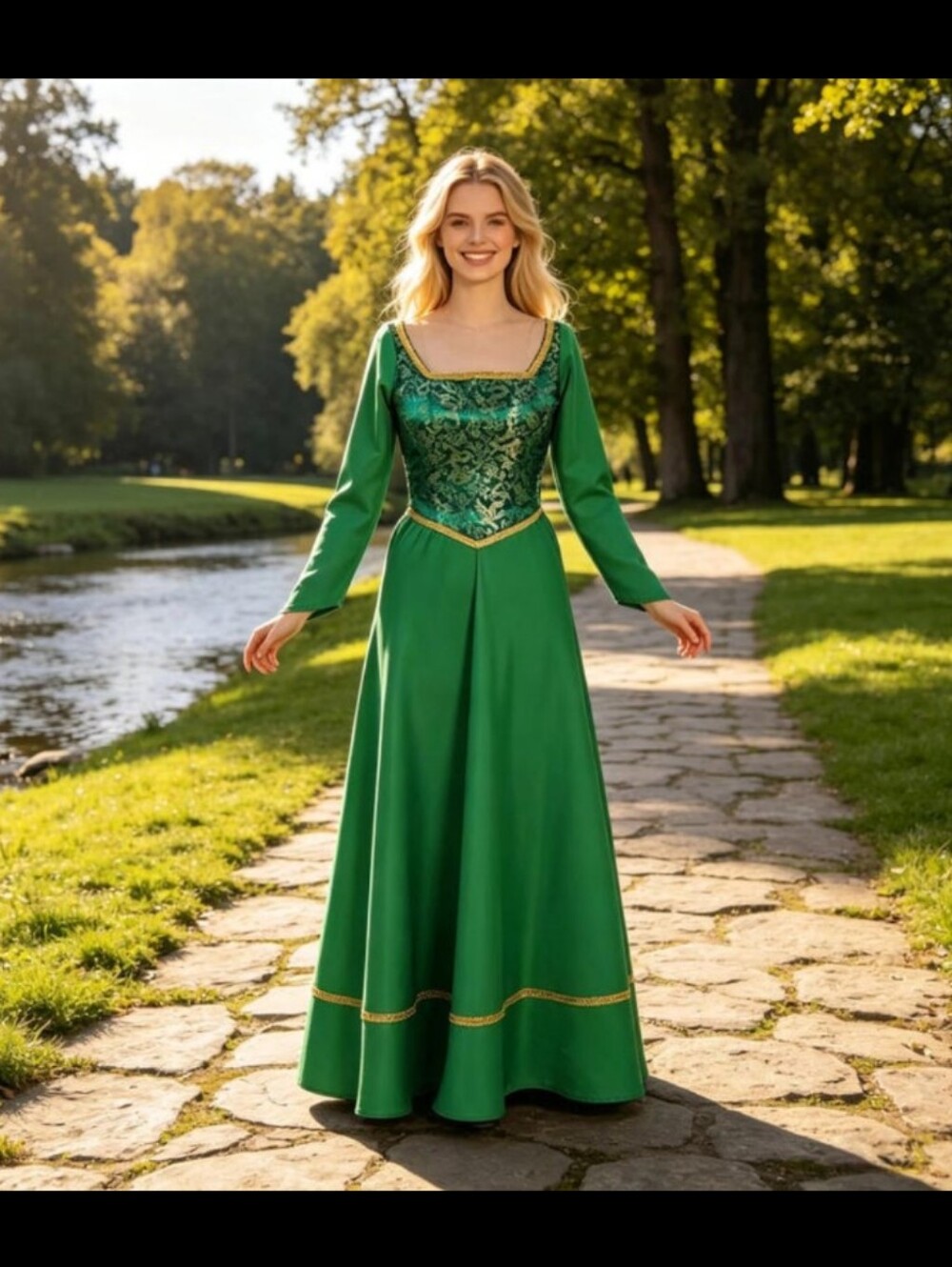 Brand New Princess Fiona Green Dress with Brocade